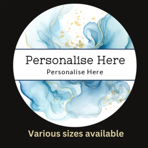 Personalised Blue Ink STICKERS -3.7 CM- Scent Wax Business Birthday - Picture 1 of 1