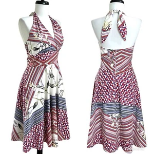 Vintage Alexia Admor Floral Neckholder Kleid Gr. 2 Open Back Retro Pinup Maritim 70er - Bild 1 von 15