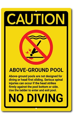 Caution Above Ground Pool No Diving Swiming Pool sign Outdoor Warning Plaque - Image 1 of 4