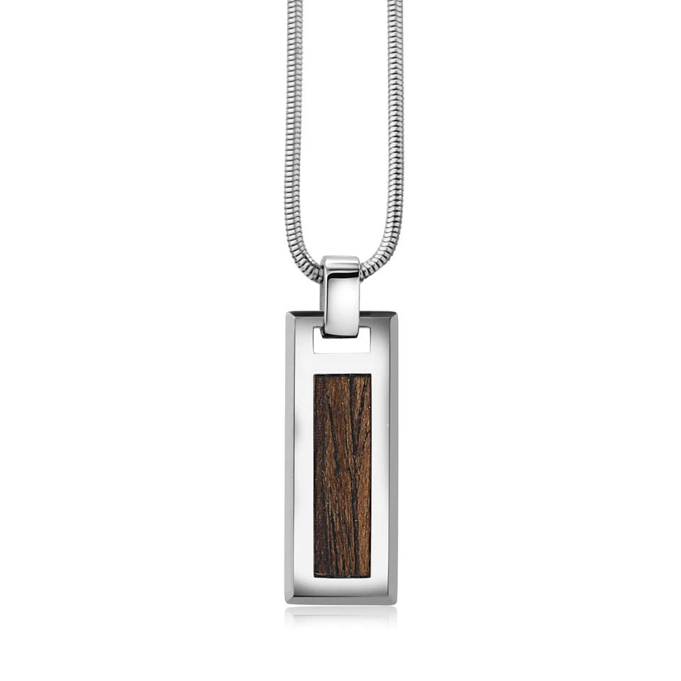New Men Tungsten Pendant - Wood Walnut Veneer Inlay Pendant on 2mm Snake Chain  - Image 1 of 1