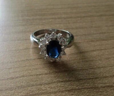 Ring Fingerring, Verlobung, Silber 925, synthet. Saphir u. Zirkonia Gr. 57 blau - Bild 1 von 4