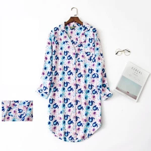 100% Cotton Nightgown Women's Flannel Boyfriend Nightshirt Nightdress Sleepwear - Picture 1 of 59