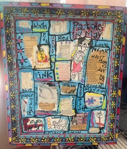 Vintage Mary Zeman Original Gemälde "Patches in May" Acryl Tuscheplatte 24 x 9,5 - Bild 1 von 6