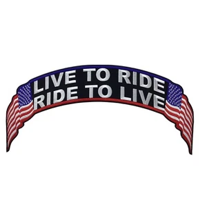 Live To Ride Ride To Live US Flag Biker Back Patch 12x2.5 inch - Picture 1 of 2