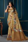 Indian Bollywood Ethnic Beige Digital Printed Tassel Pallu Embroidered Saree