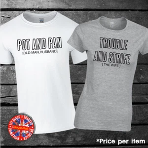 Husband & Wife Cockney Slang, Matching T-shirt, Set, Gift, Wedding, Honeymoon - Picture 1 of 1