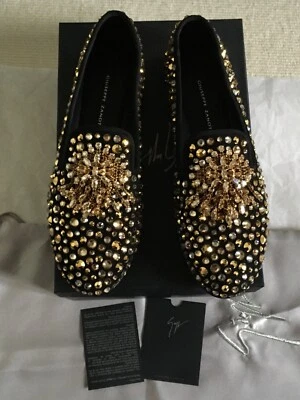 MOCASINES GIUSEPPE ZANOTTI DALILA GAMUZA NEGRA ORO CRISTAL - 39/ UK6 - NUEVOS CON CAJA Foto 1 de 4