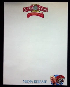 Membrete oficial de circo 1988 Gunther Williams Ringling Bros Barnum Bailey - Imagen 1 de 1