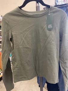 NEW Wild Fable Women's Long Sleeve Crew Neck Cropped T-Shirt Olive Green Sz S - Picture 1 of 2