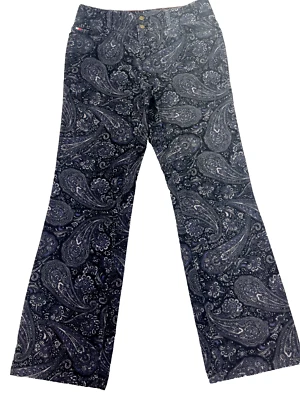 Vintage Y2K Tommy Hilfiger Pants Women's 10 Blue Paisley Corduroy Stretch High - Image 1 of 4