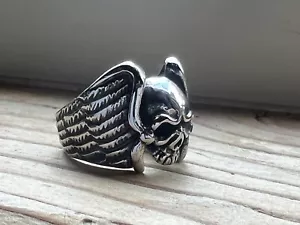 Mens Badass Skull With Wings Stainless Steel Ring Size 10 **CLOSEOUT SALE** - Picture 1 of 4