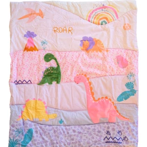 Pink Dino Cot Cover / Play Mat. Baby Cot Pram Quilt or Throw Blanket Play Mat - Picture 1 of 3