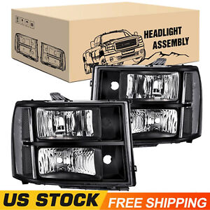 Black Headlight Assembly For 2007-2013 Gmc Sierra 1500,2008-2014 2500HD 3500HD