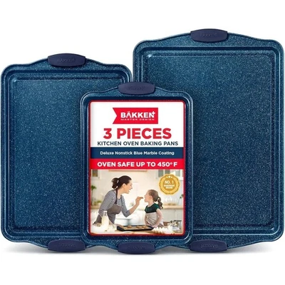 BAKKEN Kitchen 3 Baking Sheet Set Nonstick Coating, Carbon Steel Neoprene Handle - Image 1 of 4
