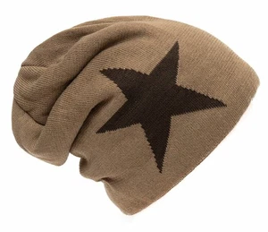 Mütze Beanie Feinstrick Strickmütze mit Stern Braun Wintermütze gefüttert Unisex - Bild 1 von 3