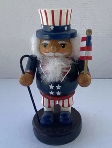 UNCLE SAM  Patriotic Mini Wood Christmas NUTCRACKER Holding Flag - Picture 1 of 2