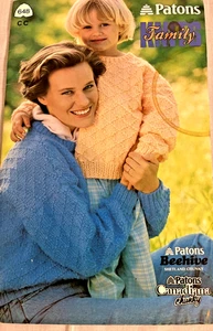 Patons 0648 FAMILY SWEATERS 7 knit patterns 36pg booklet Shetland Chunky 1990 - Picture 1 of 10