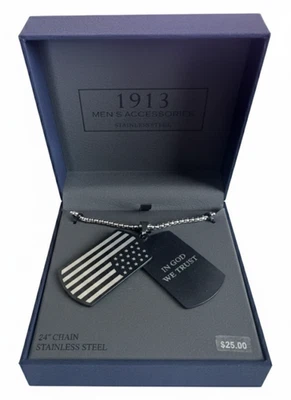 Etiquetas de perro de acero inoxidable de 1913 para hombre - bandera americana / In God We Trust / totalmente nuevas Foto 1 de 4