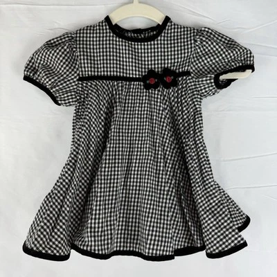Bonnie Baby Girls Short Sleeve Swing Dress Black/White Plaid Velvet Trim Sz 18M - Image 1 of 4