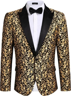COOFANDY Hombres Paisley Esmoquin Chaqueta Un Botón Vestido Traje Chaqueta Floral Bla Foto 1 de 4
