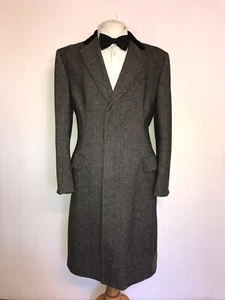 CROMBIE - Mens Vintage Long GREY TWEED WOOL Covert COAT - UK 40-42 Reg - NICE - Picture 1 of 11