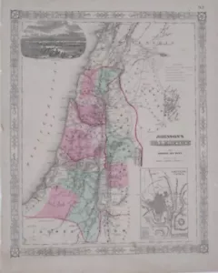 Original 1865 Map JOHNSON'S PALESTINE Jerusalem Damascus Beirut Nazareth Judæa - Picture 1 of 14