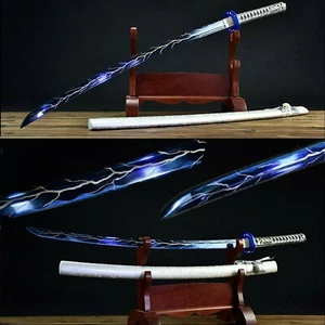 Hand Forged Blue 1095 steel Lightning blade Japanese samurai Full Tang Katana - Picture 1 of 12
