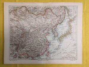 1895 CHINA JAPAN Vintage Map Mongolia East Asia ORIGINAL 11.5 x 9.5 Color C12