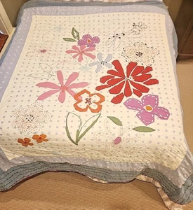 Do Your Room Floral Applique Embroidered Crochet Denim Comforter Boho Full - Picture 1 of 17