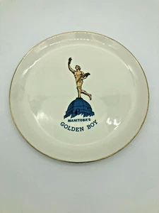 Vintage 22 K Gold Manitoba's Golden Boy Decorative Ceramic Dinner Plate Canada - Picture 1 of 4