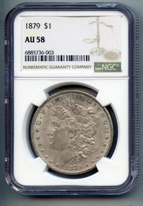 1879 Morgan Silver Dollar NGC AU 58 - Picture 1 of 4