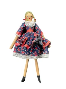 Shackman Dollhouse Wood Wooden Doll Floral Dress Braids Japan RARE HTF - Picture 1 of 10