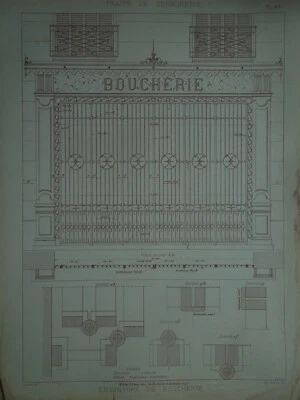 Estampe Ancienne Serrurerie Fenêtre Devanture Boucherie  Epoque Art Nouveau PS19 - Photo 1/3