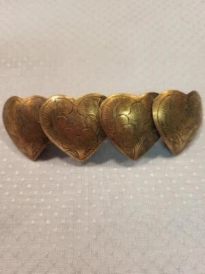 Vintage Hand Made Solid Brass Engraved Heart Barrette Hair Clip 3 1/2 Inches - Image 1 of 4