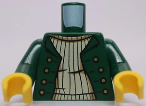 Lego Dark Green Minifig Torso Jacket Buttons Tan Ribbed Sweater - Picture 1 of 1