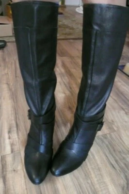 CYNTHIA ROWLEY 'LANEY' Botas de Tacón Medio Cónicas de Cuero Negro Talla 39 1/2  Foto 1 de 4