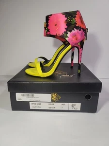 Miss By LILIANA Neon Yellow 4.5" Steletto Heels Open Toe Size 7 Ankle Strap  - Picture 1 of 11