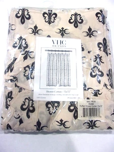 New VHC Brands Cream Black Shower Curtain Cloth Ruffled 72 X 72 Fleur De Lis - Picture 1 of 4