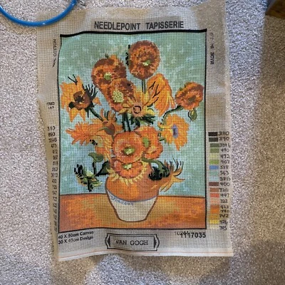 2000s Grafitec Van Gogh Sunflowers 1117035 Needlepoint Canvas 12x16 15722 - Image 1 of 4