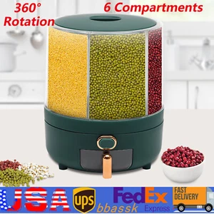 14.33LBS Large Rotating Storage Container 6-Grid Food Grain Rice Dispenser USA - Picture 1 of 15
