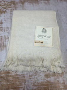 Faribo Afghan Throw Cream Color 50x60 Wool Blend Soft Knit Blanket W/ Fringe NWT - Picture 1 of 3