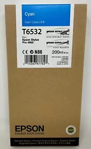 Epson Stylus Pro 4900 Printer Ink Cartridge Cyan Blue T6532 200ml exp. 09-2013 - Picture 1 of 2