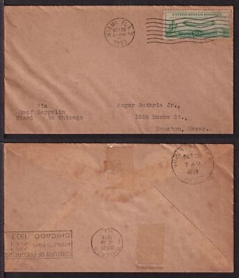 1933 Graf Zeppelin flight cover Sc C18 Miami to Chicago Century of Progress - Image 1 of 3