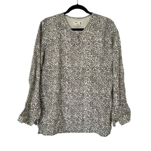 Leinenbluse mit Flachs-Ranken-Druck und Knopfleiste Damen Small - Bild 1 von 4
