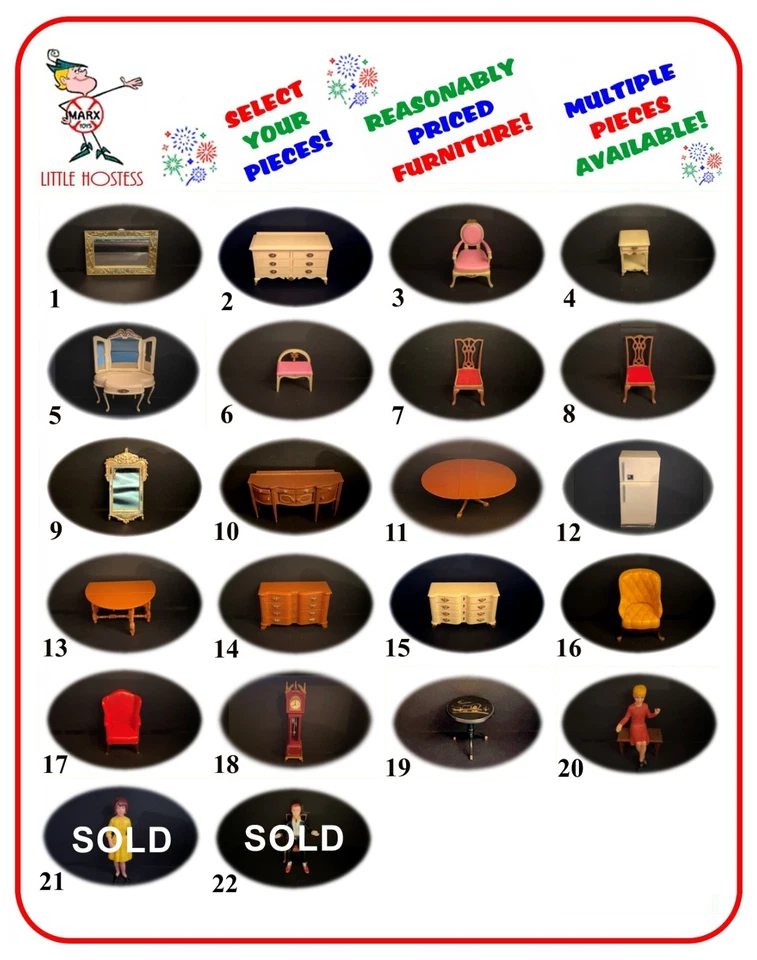 Mueble de colección para casa de muñecas Little Hostess de plástico duro escala 3/4" MARX Foto 1 de 1