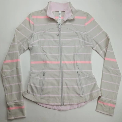 CHAQUETA LULULEMON DEFINE TALLA 8 GRIS Y ROSA RAYAS USADA EN EXCELENTE ESTADO Mujer Cremallera Completa Foto 1 de 4