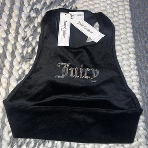 NWT Juicy Couture Bling Velour Racerback Tank Top Velour Hot Hot Black Sz M $69 - Picture 1 of 3