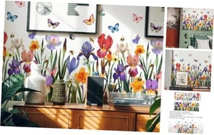 Garden Flower Wall Art Decals Wildflower Floral Butterfly Wall Stickers Girls - Picture 1 of 5