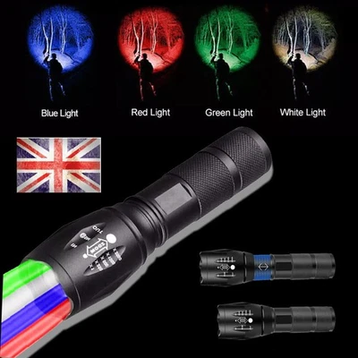 RGB 4 color in 1 Torch Red Blue Green White LED Flashlight Waterproof Light Zoom - Image 1 of 4