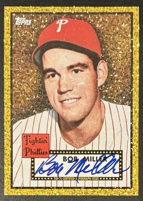 2011 Topps Lineage Canary Gold Bob Miller #187 Autograph 1952 /10 Phillies - Image 1 of 2
